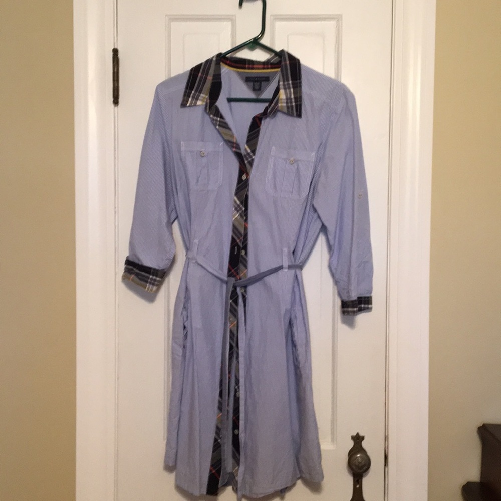 Light blue and white dress